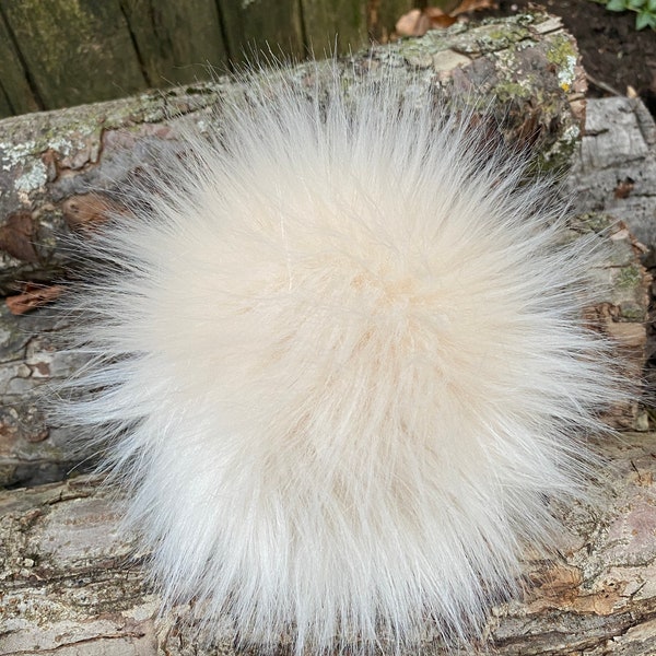 Deep Cream Faux Fur Pom For Knit Hats, Long Pile Faux Fur Pom, Pom Pom, Handmade, Silky,  Luxury, Fluffy Pom, 4 Sizes