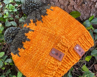 Handknit Halloween Pumpkin Beanie: Luxury Merino Wool Toque