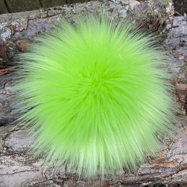 Lime Green Faux Fur Pom For Knit Hats, Long Pile Faux Fur Pom, Pom Pom, Fluffy Pom, 4 Sizes, Perfect For Christmas and St. Patrick's Day