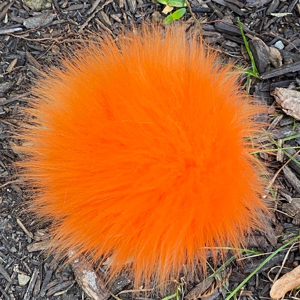 Bright Orange Faux Fur Pom For Knit Hat, Dense Long Pile Faux Fur Pom, Pom Pom, 4 Sizes, Good For Halloween/Fall Hat, Pumpkin/Candy Corn Hat