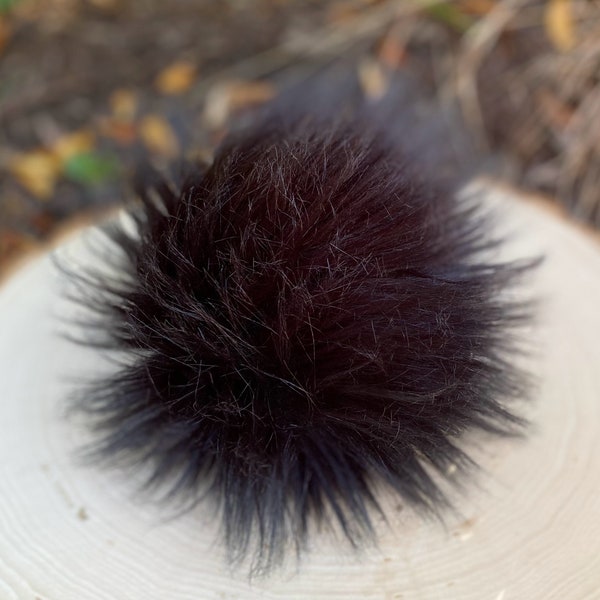 Black Faux Fur Pom For Knit Hat, Long Pile Faux Fur, Luxury, Pom Pom, Fluffy Pom, Handmade, 4 Sizes