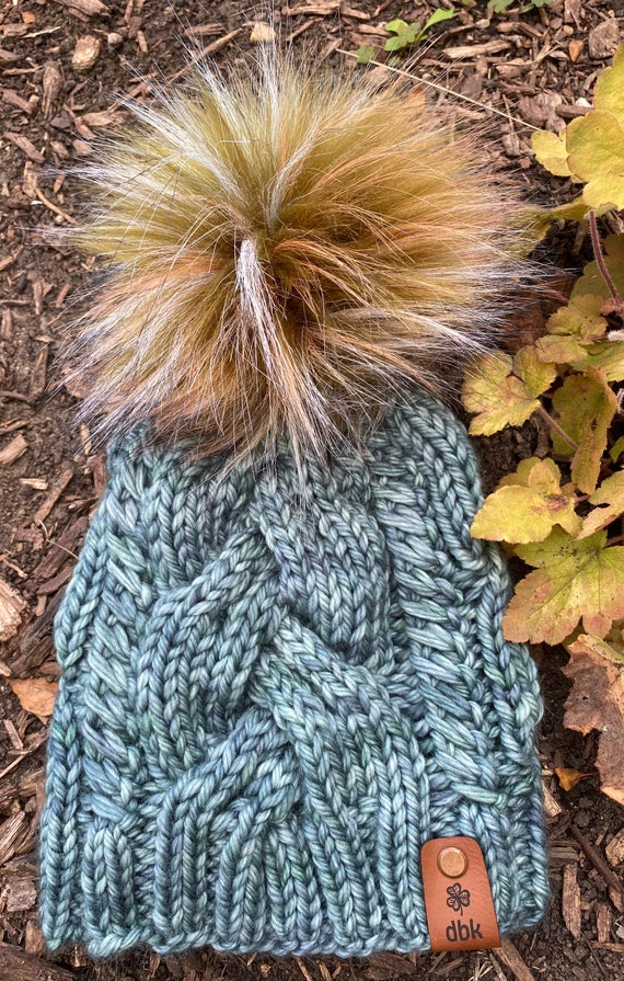 Handmade Chunky Cable Knit Beanie Teal Cream Colorblock Winter Hat‎ Ribbed NEW The Teal Knit Beanie | Colorblock Double Sided Knitted  main image 2