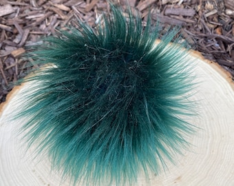 Forest Green Faux Fur Pom For Knit Hats, Long Pile Faux Fur, Pom Pom, Handmade, Luxury, Great For Christmas and St. Patrick's Day, 4 Sizes