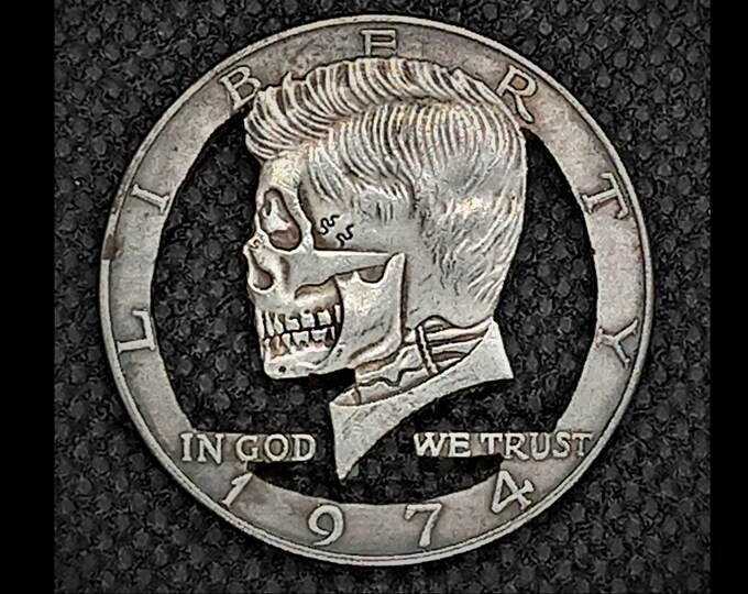 Hand Cut Skull Kennedy Half Dollar Fantasy Hobo Coin Cutting Jewelry ...
