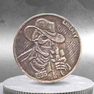 Hobo Coin Skeleton Western Old Cowboy Smoking Rare American Custom Coin Nickel