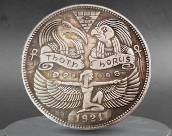 Hobo Coin Horus And Thoth Above The Egyptian Goddess Isis American Custom Coin Dollar