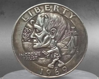 Hobo Coin 1969 Frankenstein Monster Brought Back To Life Art Custom Coin Quarter