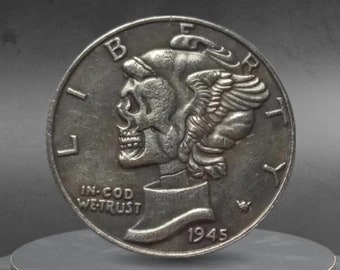 Hobo Coin Skull Mercury Winged Liberty Head Woman American Custom Coin Dime