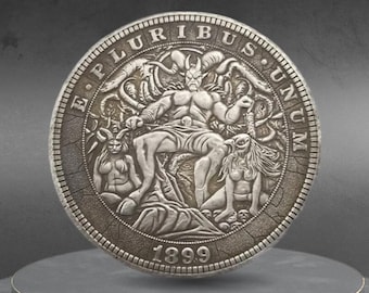 Hobo Coin Devil Satan Lucifer Sitting On Throne In Hell American Custom Coin Dollar