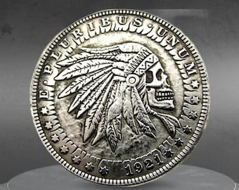 Hobo Coin Skull Indian Brave War Chief Warrior Native American Custom Coin Dollar