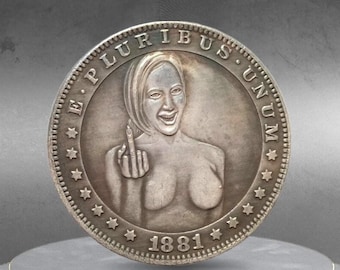 Hobo Coin Sexy Woman Topless Posing Middle Finger American Custom Coin Dollar