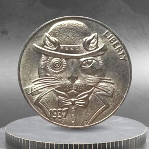 Hobo Coin The Steam Punk Cat In A Suit Unique Art American Custom Coin Nickel
