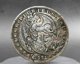 Moneta Hobo Medievale Drago e Leone Battaglia Epica Moneta Unica Americana Personalizzata Dollaro