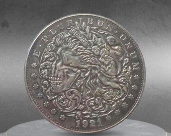 1899年モルガン銀貨。生死を象徴する彫刻入り/ホーボーコイン。直径