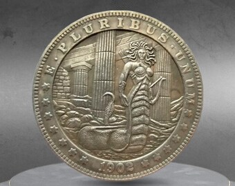 Hobo Coin Medusa Greek Goddess In Gorgon Temple Rare American Custom Coin Nickel