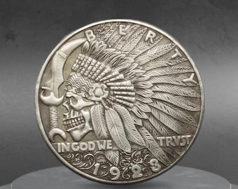 Hobo Coin Skull Indian Brave War Chief Warrior Native American Custom Coin Dollar