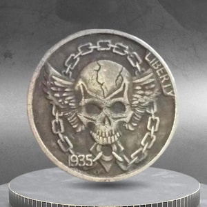 Hobo Coin Skull Winged Mechanic Biker Chain Motorcycle American Custom Coin Nickel