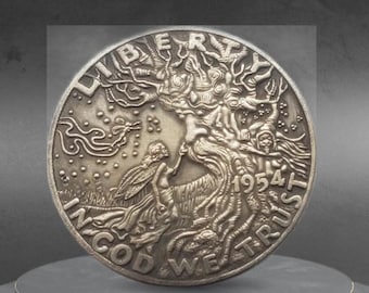 Hobo Coin Fairy Girl Of The Forest Talking To Tree Of Life American Custom Coin Dollar
