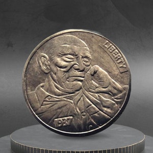 Hobo Coin Old Man Sitting And Thinking Unique American Custom Coin US Nickel