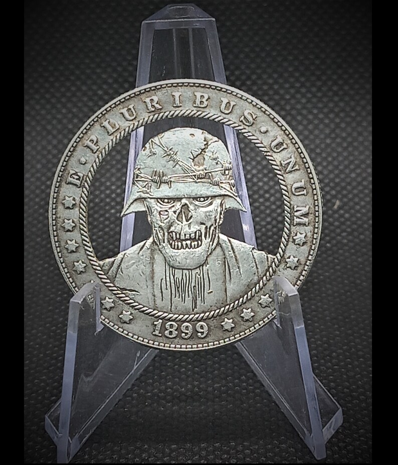 Hand Cut Zombie Military Vietnam War WW2 Hobo Coin Cutting Jewelry Art ...