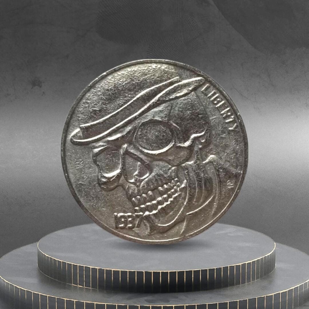 Hobo Coin Skull Homeless Old Man Unique Art American Custom Coin Nickel ...