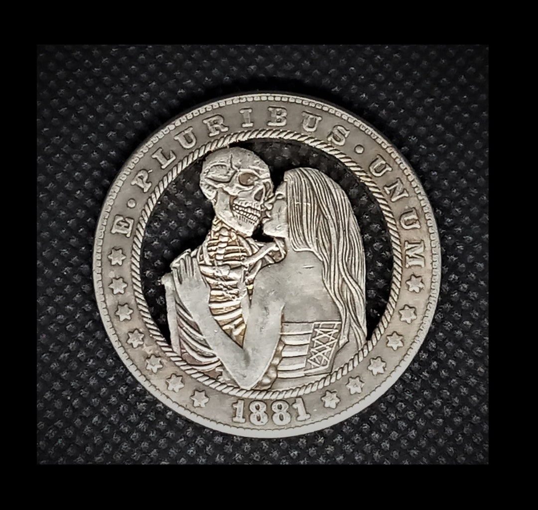 Hand Cut Eternal Love Skull Woman Married Wedding Hobo Coin Cutting ...