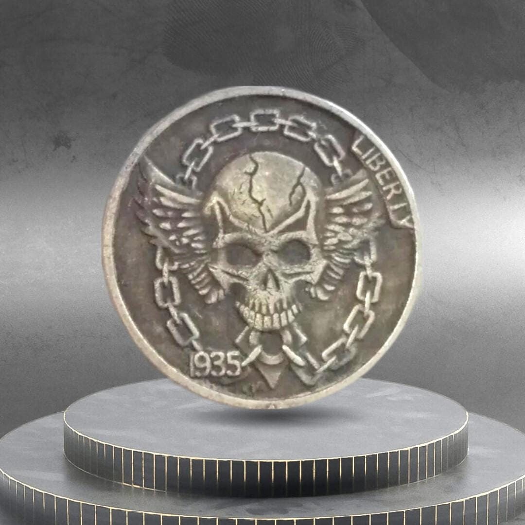 Hobo Coin Skull Winged Mechanic Biker Chain Motorcycle American Custom ...