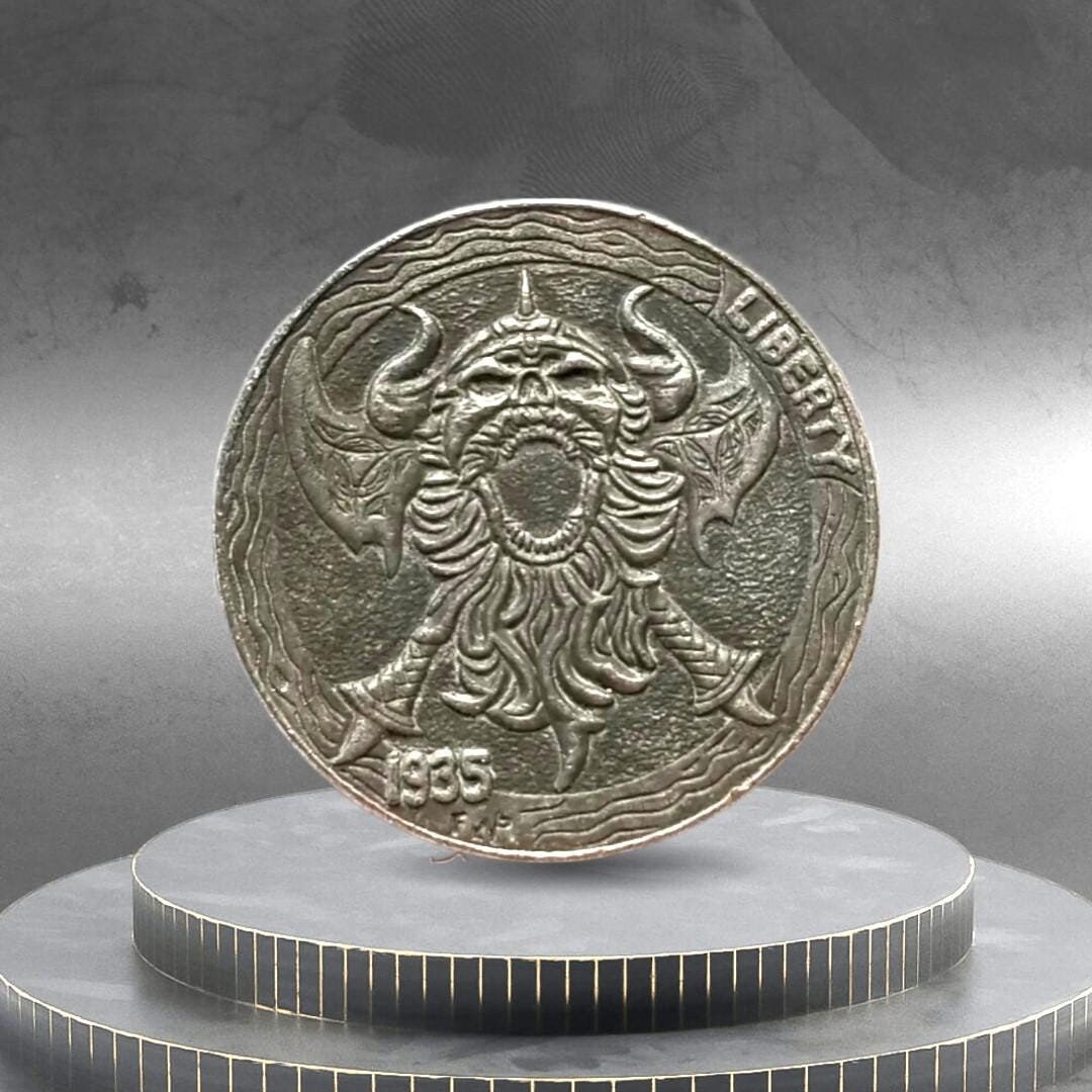 Hobo Coin Viking Norse Skull Axe Crossbones Warrior American Custom ...