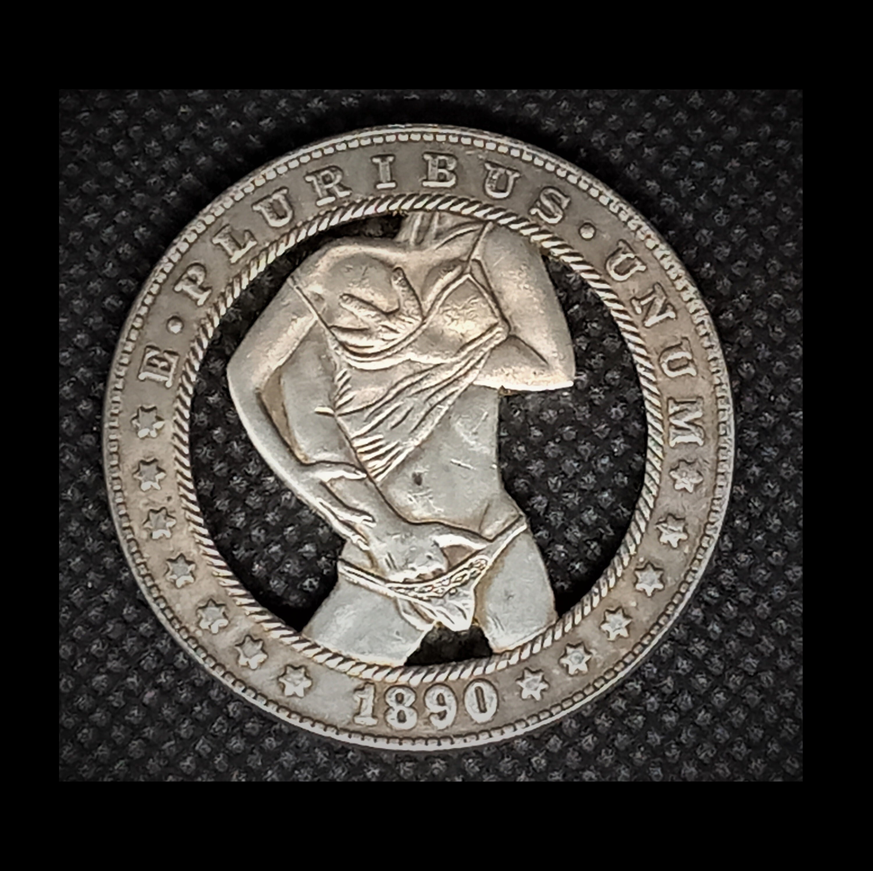 Hand Cut Couple Making Love Romantic Hobo Coin Cutting Jewelry Art 