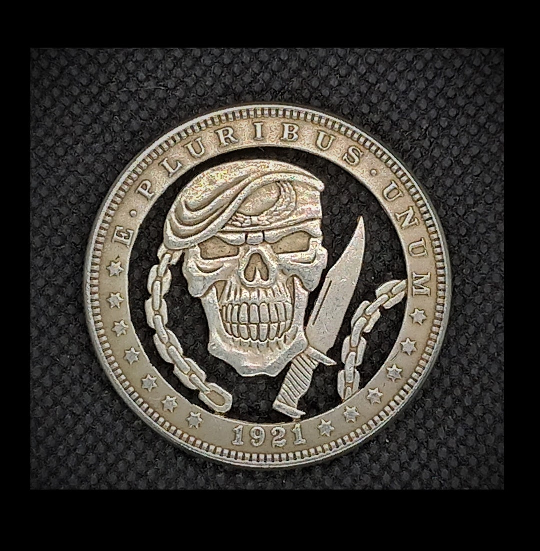 Hand Cut Skull Military Marines Vietnam Army Hobo Coin Cutting Jewelry ...