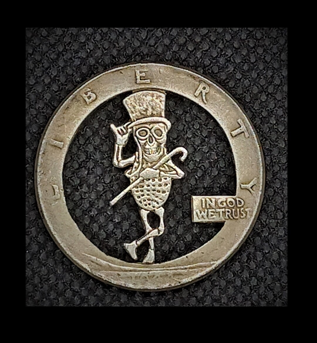 Hand Cut Skull Mr Peanut Mascot Half Dollar Fantasy Hobo Coin Cutting ...
