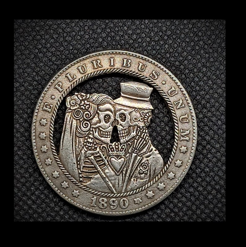 Hand Cut Man and Wife Marriage Wedding Love Hobo Coin Cutting Jewelry ...