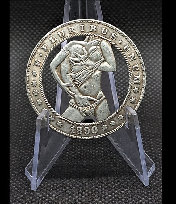 Hand Cut Couple Making Love Romantic Hobo Coin Cutting Jewelry Art 