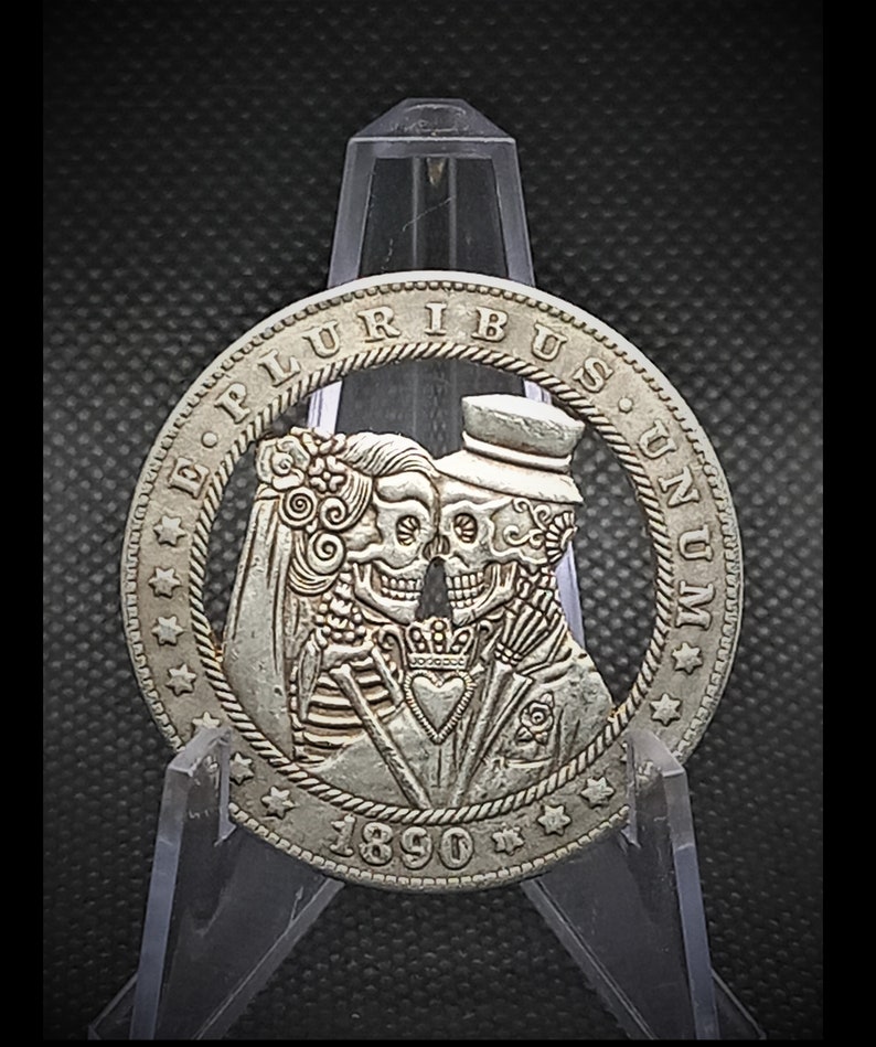 Hand Cut Man and Wife Marriage Wedding Love Hobo Coin Cutting Jewelry ...