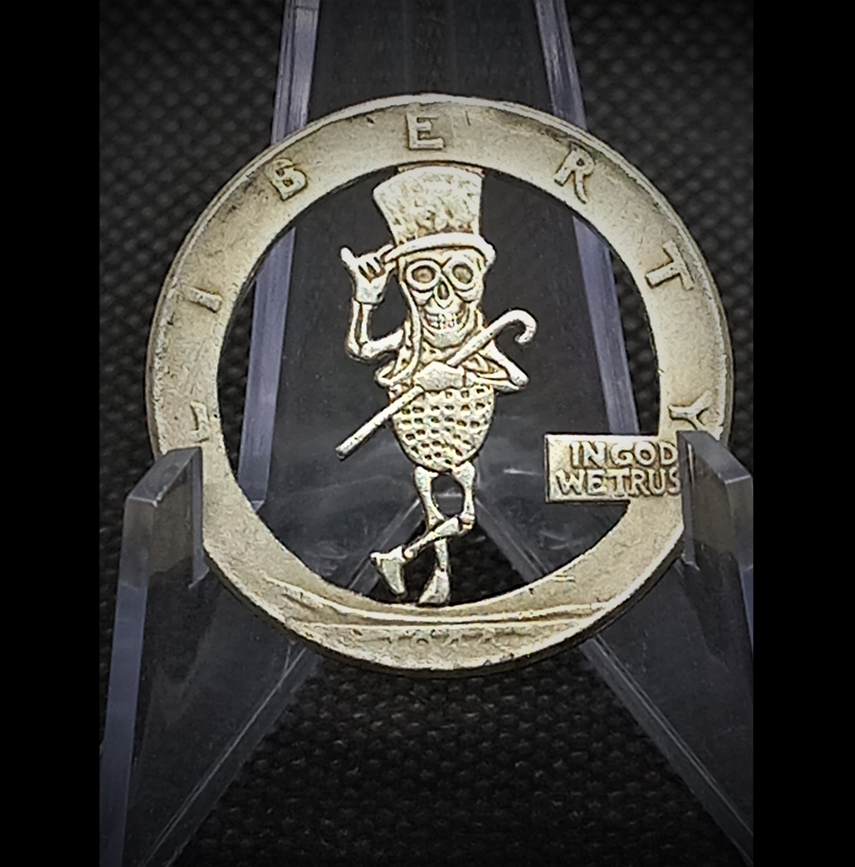 Hand Cut Skull Mr Peanut Mascot Half Dollar Fantasy Hobo Coin Cutting ...
