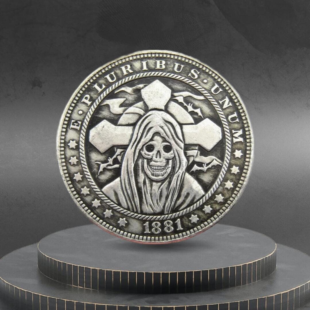 Hobo Coin Skull Angel of Death Cross Gothic Art American Custom Coin ...