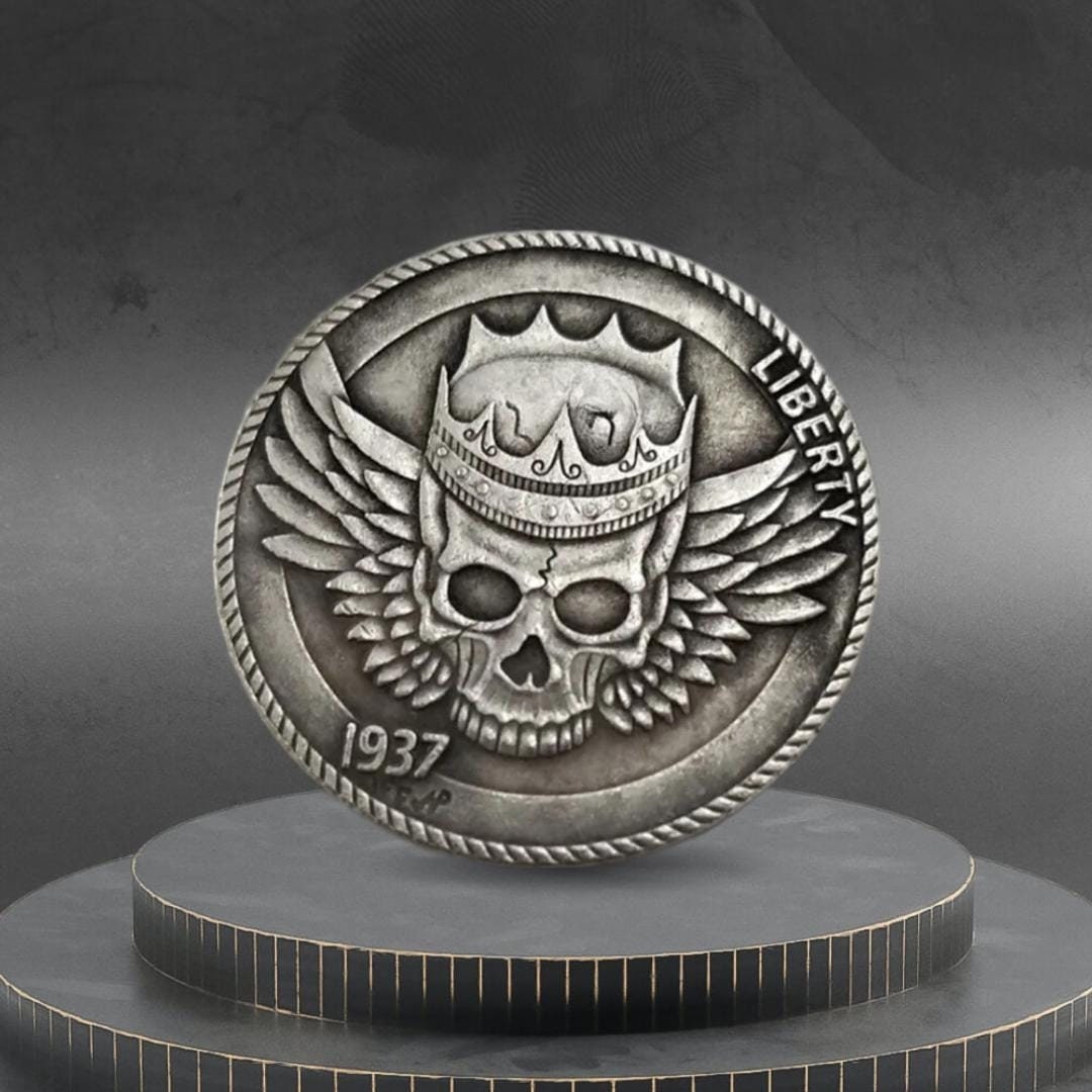 Hobo Coin Skull King Wearing Crown Wings Gothic Dark Art American ...