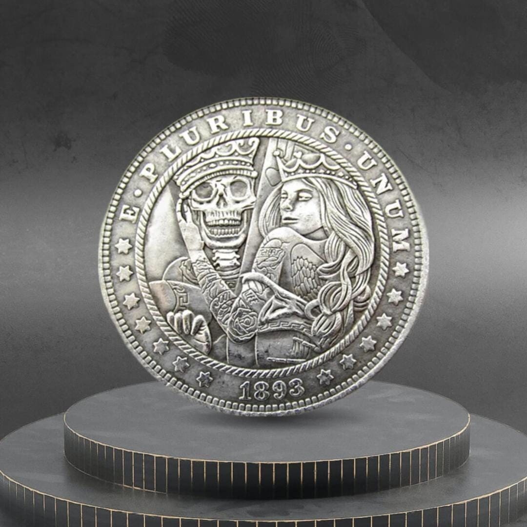 Hobo Coin Skull King and His Sexy Tattoo Queen Art American Custom Coin ...