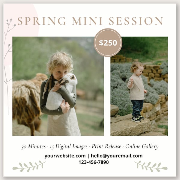 Spring Mini Session Template | Mini Sessions | Photography Templates | Marketing Template | Canva | Editable | Spring Photo Sessions