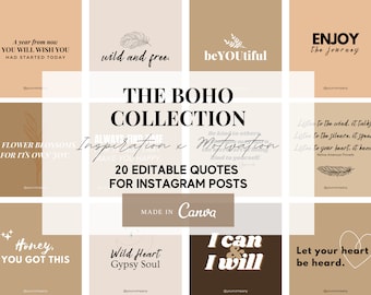 Boho Chic Instagram Posts: 20 Motivational Quotes (PNG, Canva)