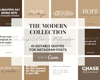 Neutral Instagram Posts: 45 Editable Motivational Quotes (Canva)