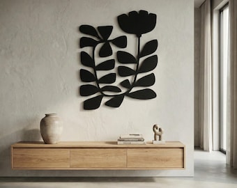 Abstract Botanical Flower, Metal Wall Art, Modern Floral Decor, Minimalist Wall Accent,  Housewarming Gift