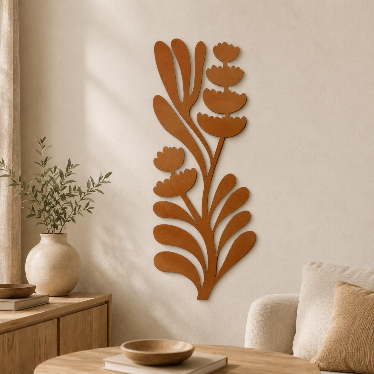 Botanical Wildflower Stem Metal Wall Art, Modern Farmhouse Living Room Decor, Floral Housewarming Gift