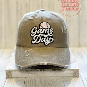 Distressed Baseball Mom Hat: Game Day Ponytail Cap