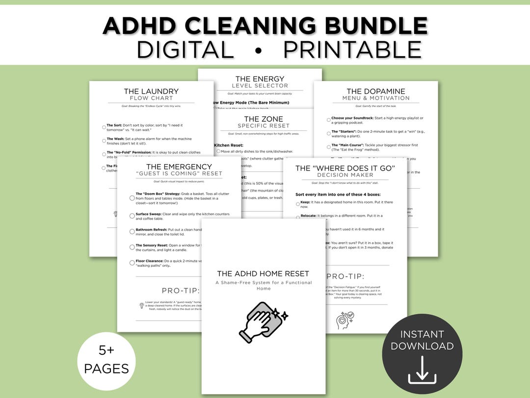 ADHD Cleaning Checklist Bundle, Executive Dysfunction Home Reset