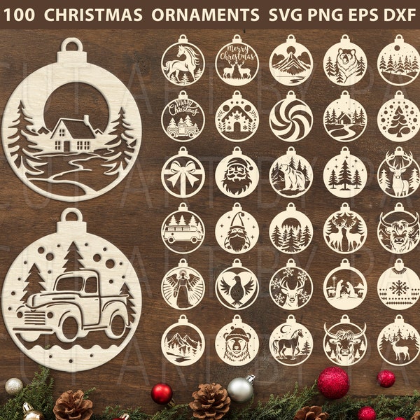 Ornement de Noël SVG Bundle, Noël Svg, Décorations de Noël, Coupe laser de Noël, Faune SVG, Glowforge de Noël, Ornement découpé au laser