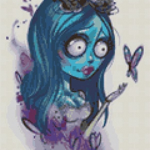 Cross stitch Pdf Pattern EMILY, CORPSE Bride watercolor pattern 14,16,18,20 AIDA