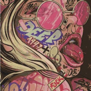 Cross stitch PDF Pattern Graffiti Girl + THE BOMB, 2x pattern only, 20 Aida