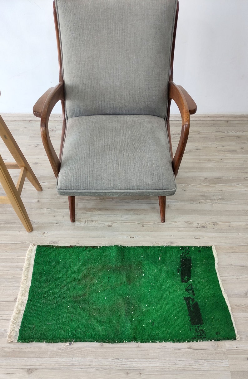 HANDMADE VINTAGE SMALL shops Carpet Rug 2'9'' x 18'' Anatolian Overdyed Green Colour For Bathroom Outdoor Kids Kitchen / No 3170