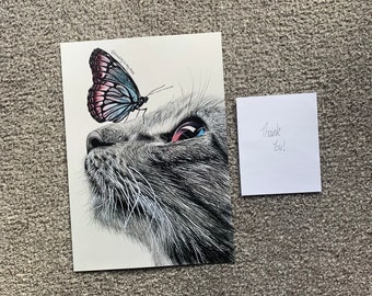 Cat and Butterfly Print